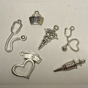 Silver Metal Medical/Nursing Charms- Set of 6 Different Charms